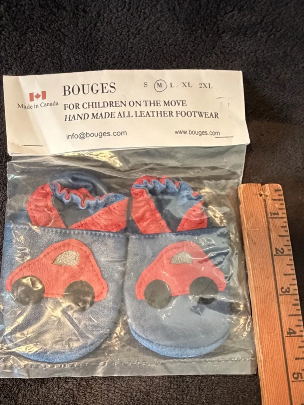 Bouges NWT Leather 6-12Mos Baby Booties Size Medium Cars Handmade in Canada